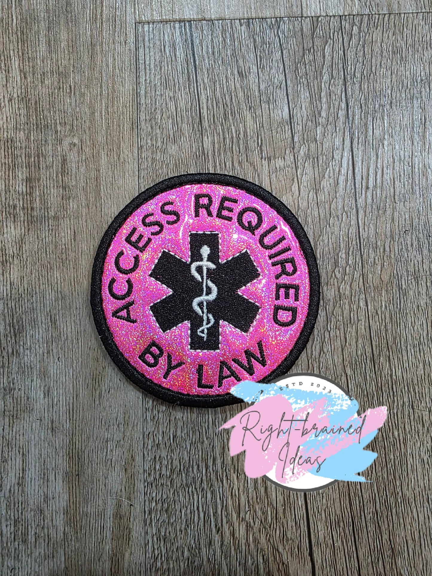 Service Dog Ignore Me White and Black On Sparkle Pink Holographic Vinyl Three-piece Patch Set