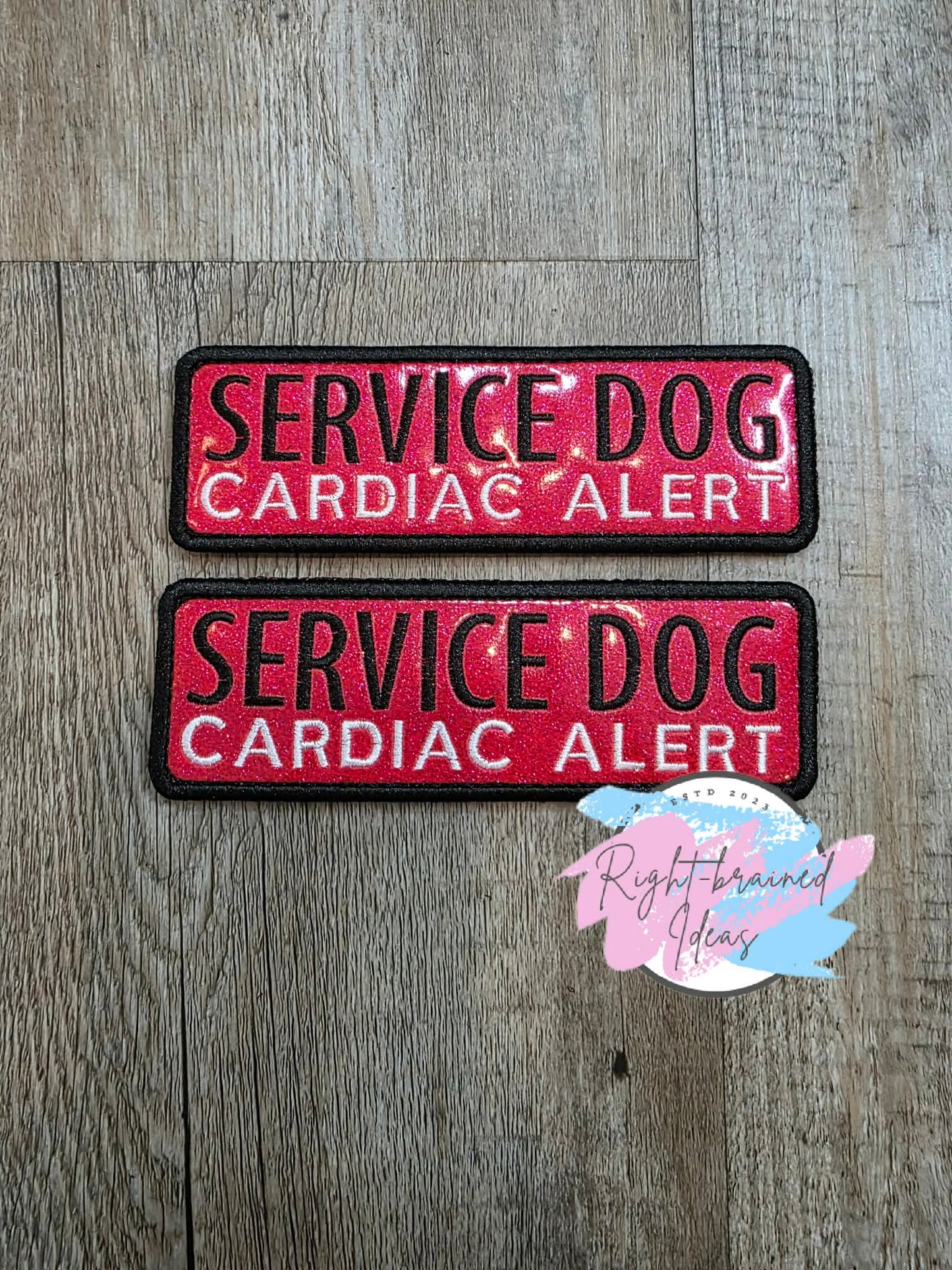 Service Dog Cardiac Alert Black And White On Sparkle Red Vinyl Four-piece Patch Set