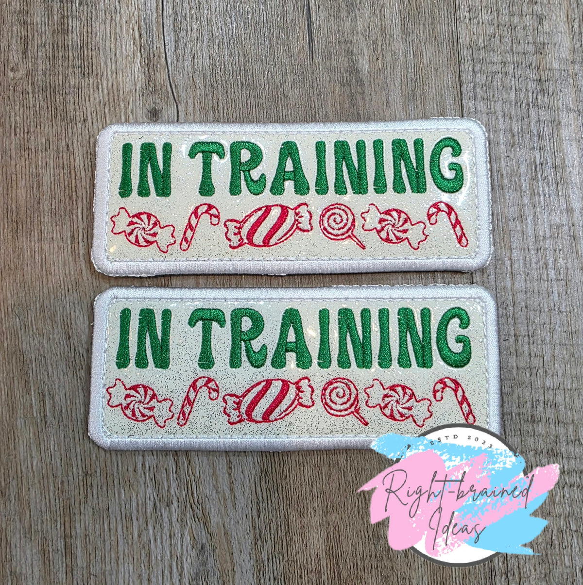 Peppermint Inspired Fun Size Do Not Pet Red And Green On Sparkle White Vinyl Three-piece Patch Set