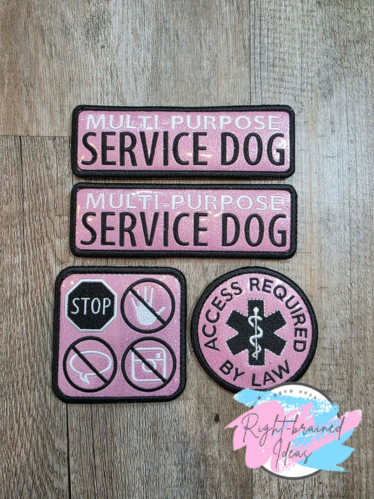 Service Dog Multi-Purpose Service Dog White And Black On Sparkle Light Pink Vinyl Four-piece Patch Set