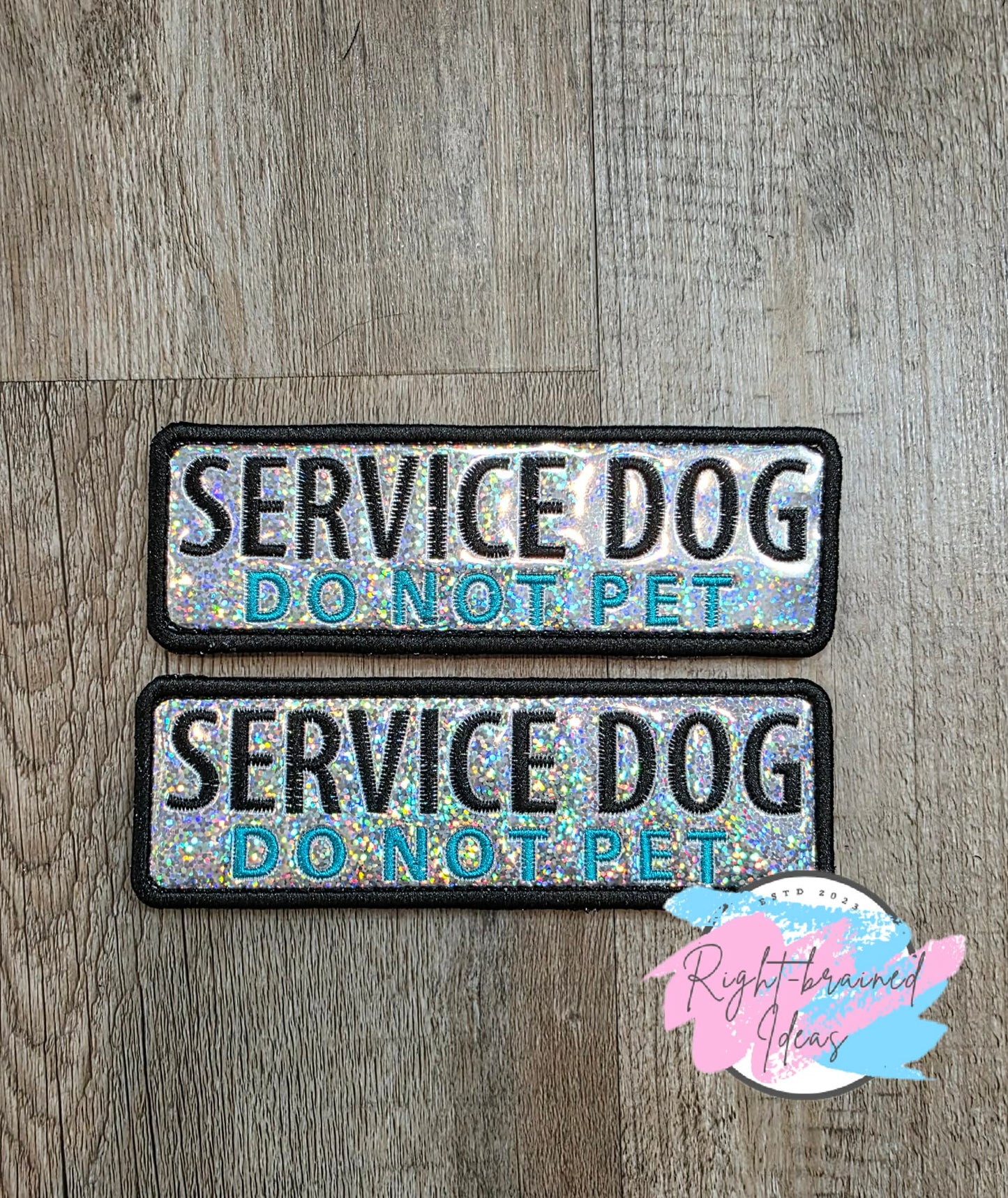Service Dog Handler Is A Fall Risk Teal And Black On Sparkle Silver Holographic Vinyl Four-piece Patch Set