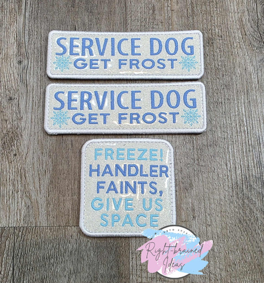Frost Inspired Service Dog Flat Matt Periwinkle/Sky Blue On Sparkle White Vinyl Three-piece Patch Set