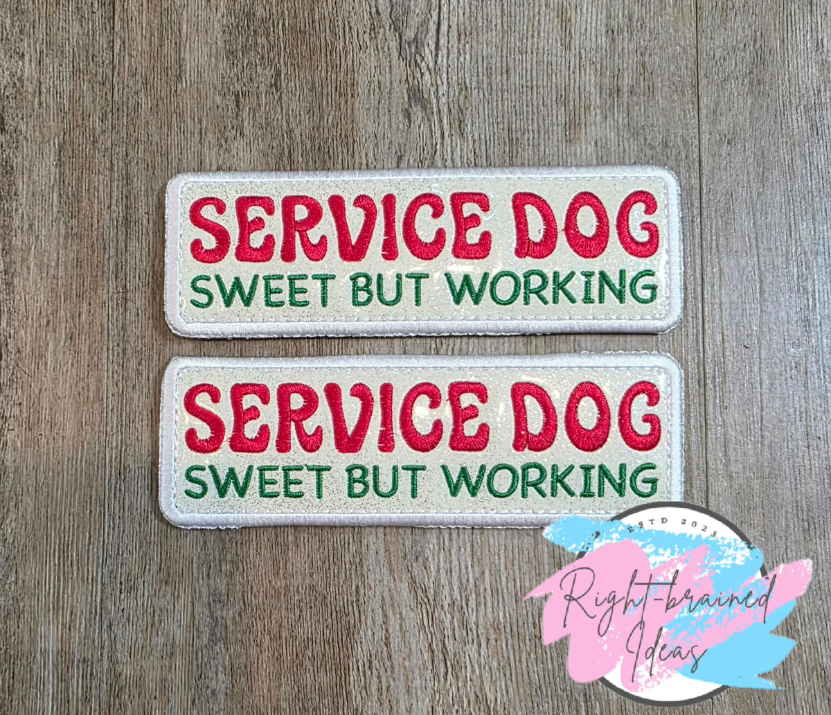 Peppermint Inspired Service Dog Red And Green On Sparkle White Vinyl Five-piece Patch And Leash Wrap Set