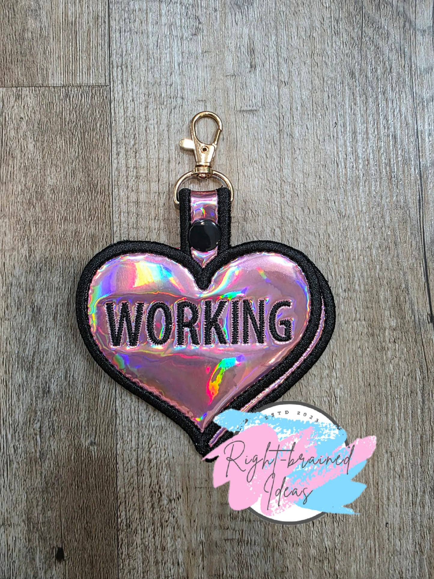 Valentine's Day Conversation Hearts Inspired Working Black On Light Pink Holographic Vinyl Patch Tab
