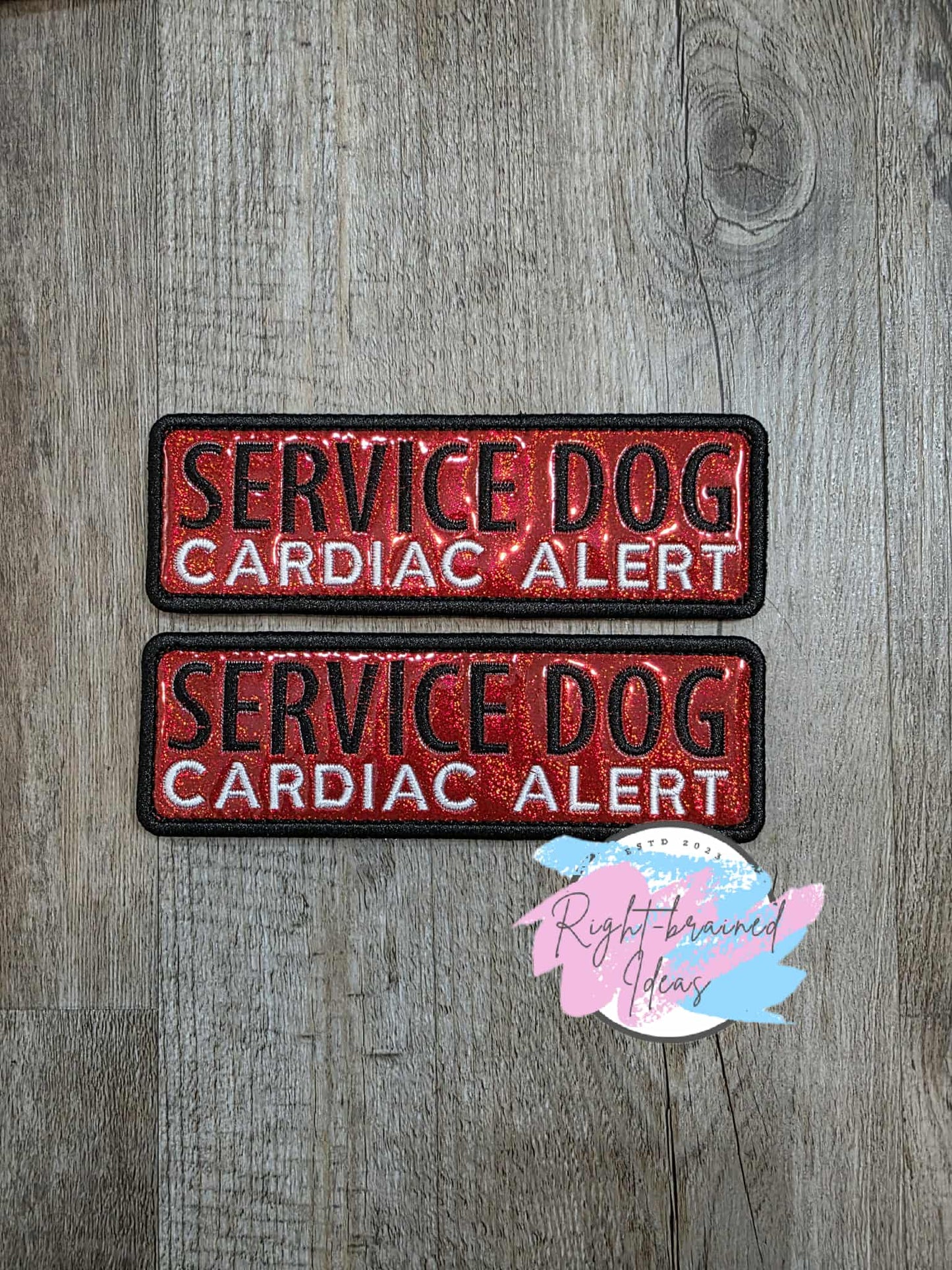 Service Dog Cardiac Alert Black And White On Sparkle Red Holographic Vinyl Three-piece Patch Set