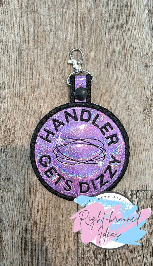 Handler Gets Dizzy Black And White On Sparkle Purple Holographic Vinyl Patch Tab