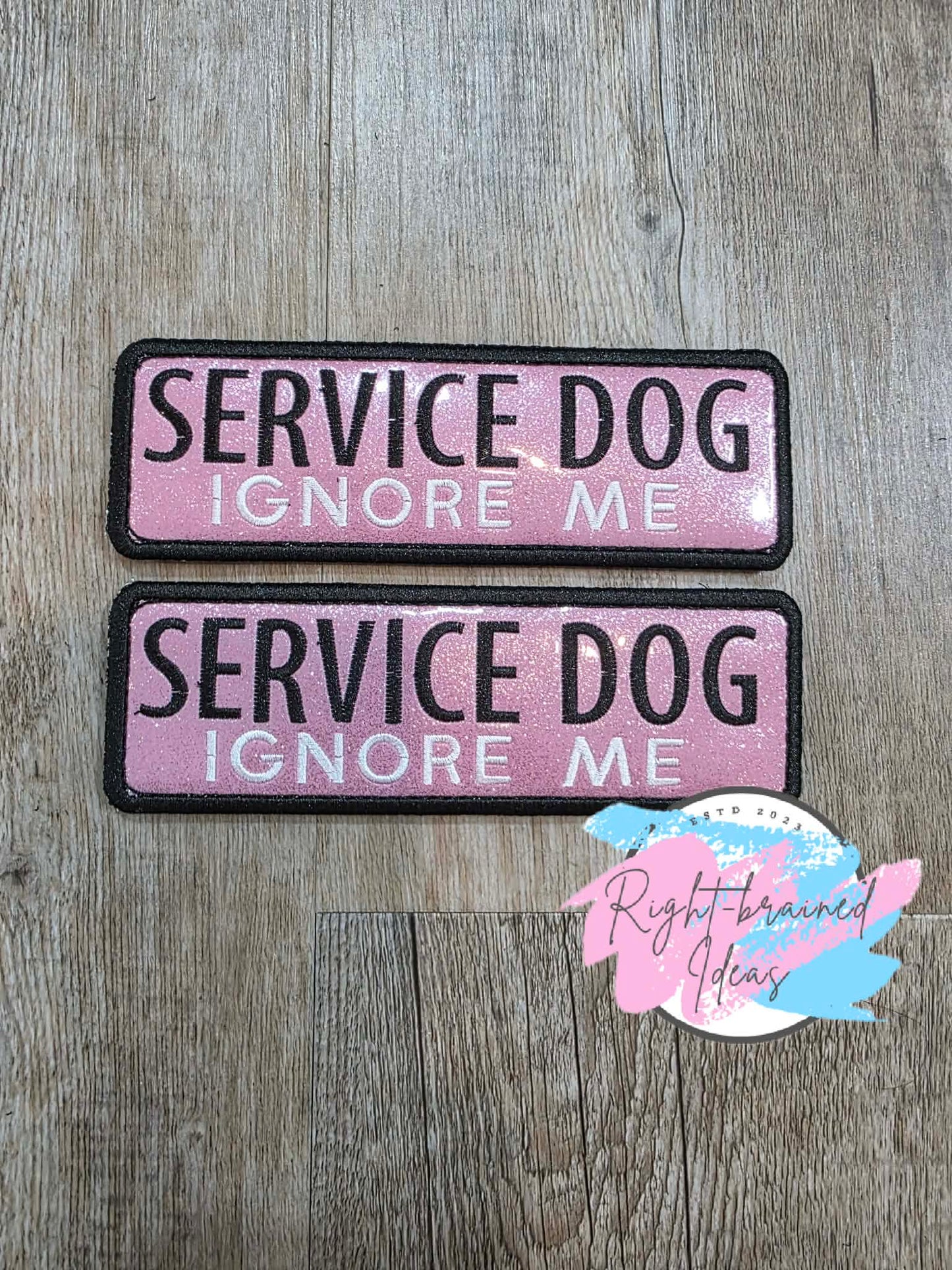 Service Dog Ignore Me White and Black On Sparkle Light Pink Vinyl Three-piece Patch Set