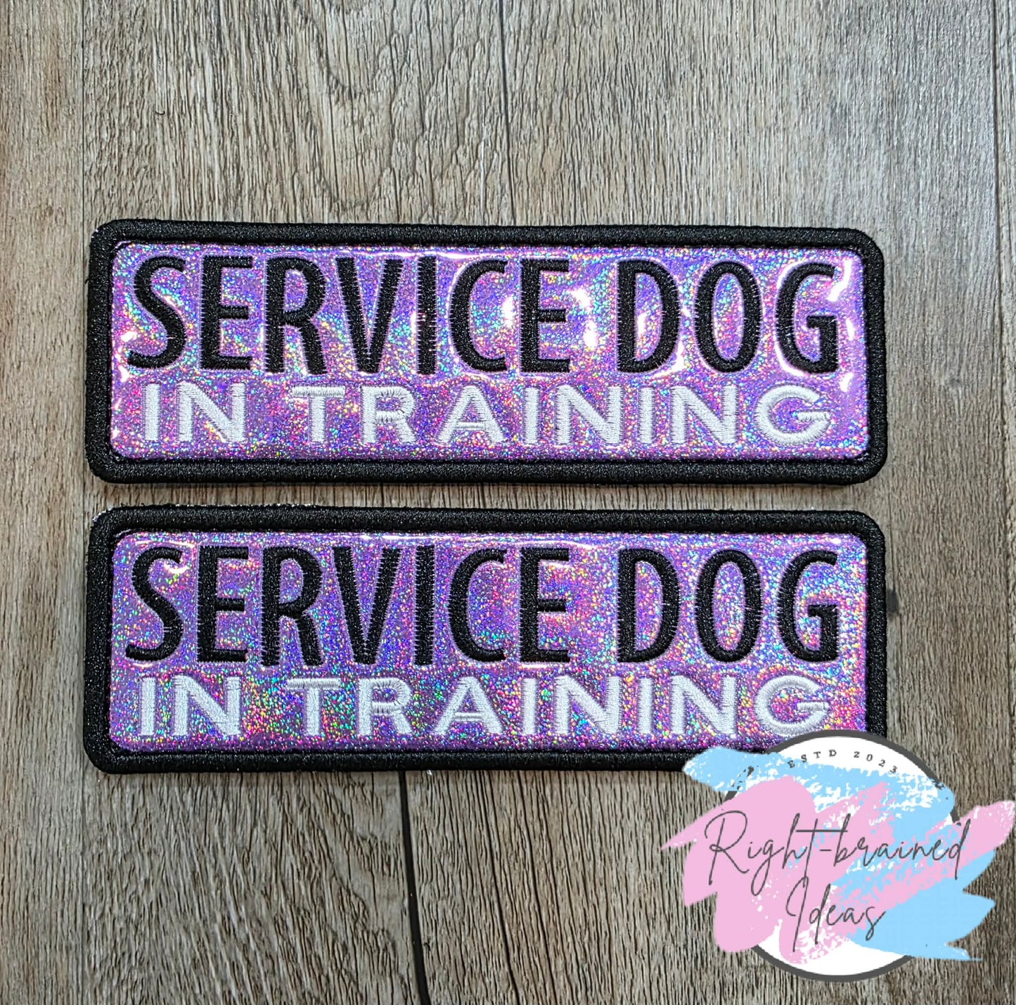 Service Dog In Training White And Black On Sparkle Purple Holographic Vinyl Four-piece Patch Set