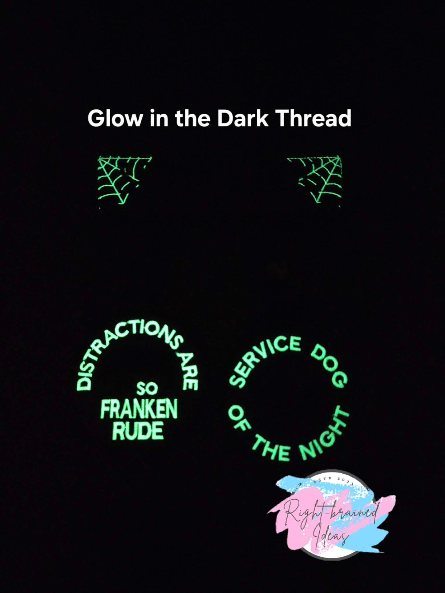 Service Dog Spooky Season Inspired Glow-in-the-Dark and Black on Lightweight High Performance Lavender Twill Two-piece Double-sided Patch Tab And Leash Wrap Set