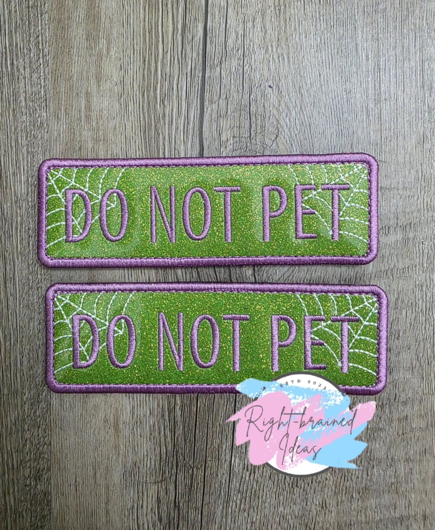 Do Not Pet Creepy Crawley Inspired Purple, Black and Glow-in-the-Dark White on Sparkle Lime Green Vinyl Four-piece Patch Set
