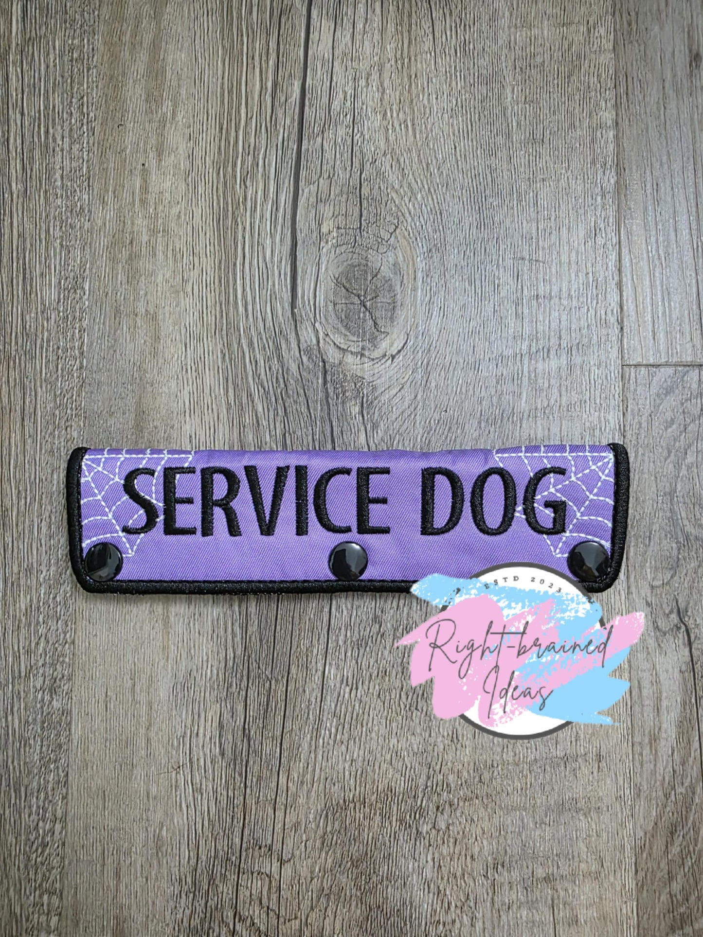 Service Dog Spooky Season Inspired Glow-in-the-Dark and Black on Lightweight High Performance Lavender Twill Two-piece Double-sided Patch Tab And Leash Wrap Set