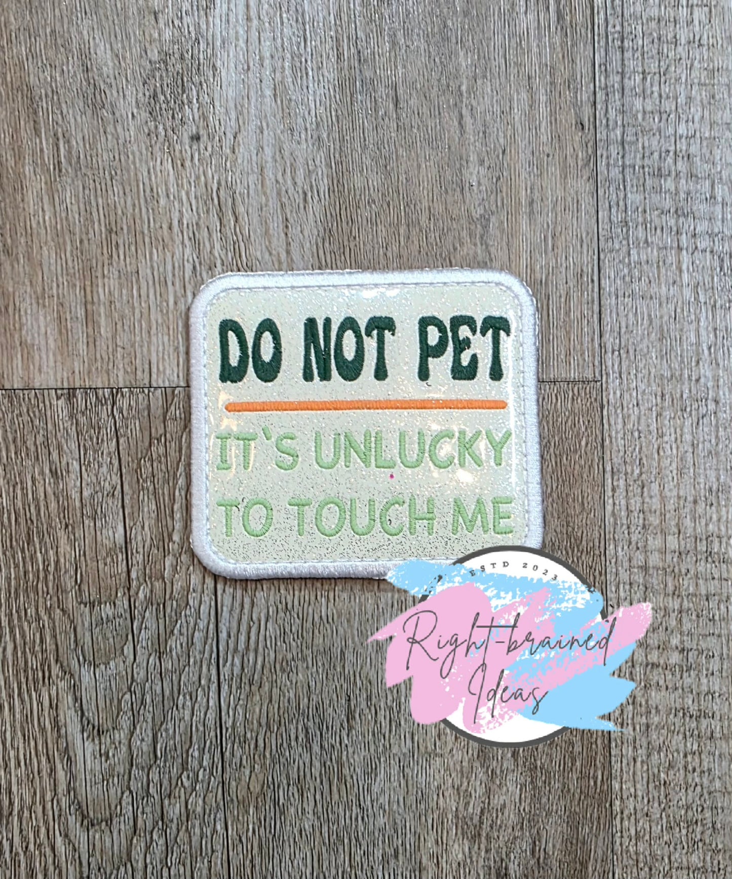 Oversize Shamrock Inspired Service Dog Task Trained Not Luck Flat Matt Mint Green, Flat Matt Forest Green, Flat Matt Orange And White On Sparkle White Vinyl Four-piece Patch Set With Oversized Patches