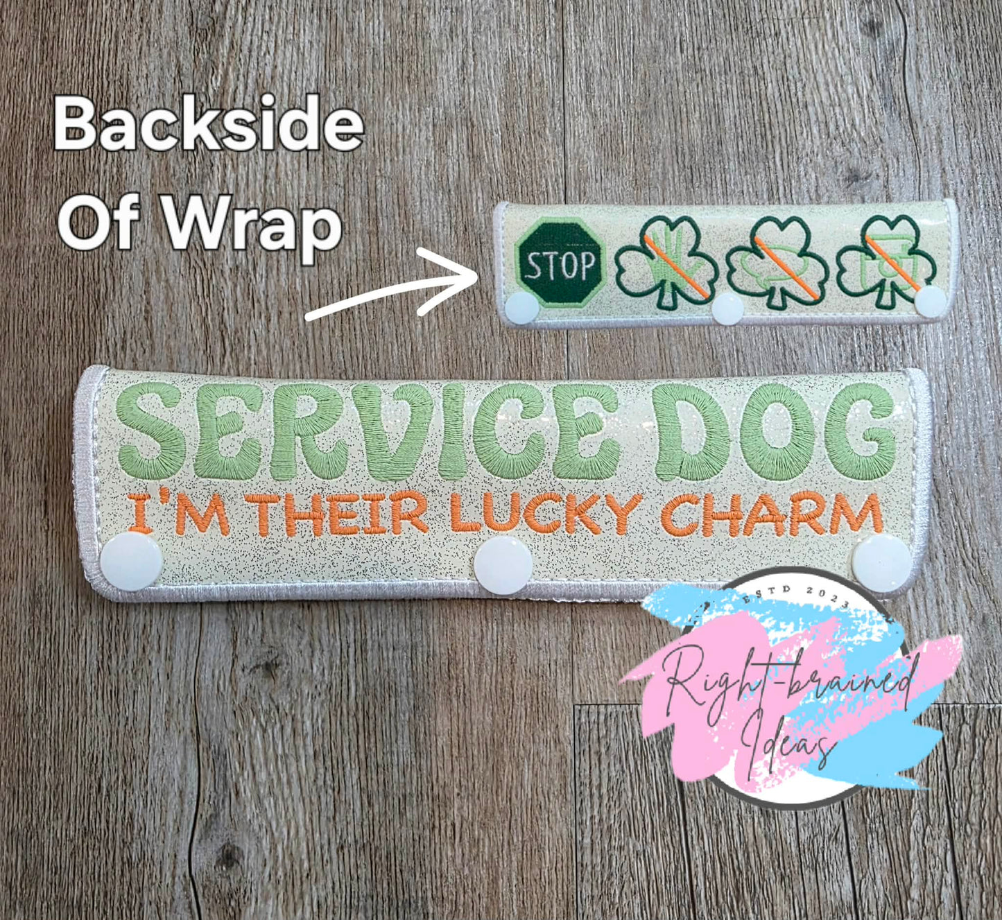 Shamrock Inspired Task Trained Not Luck Flat Matt Mint Green, Flat Matt Forest Green And Flat Matt Orange On Sparkle White Vinyl Two-piece Patch Tab And Double-sided Leash Wrap Set