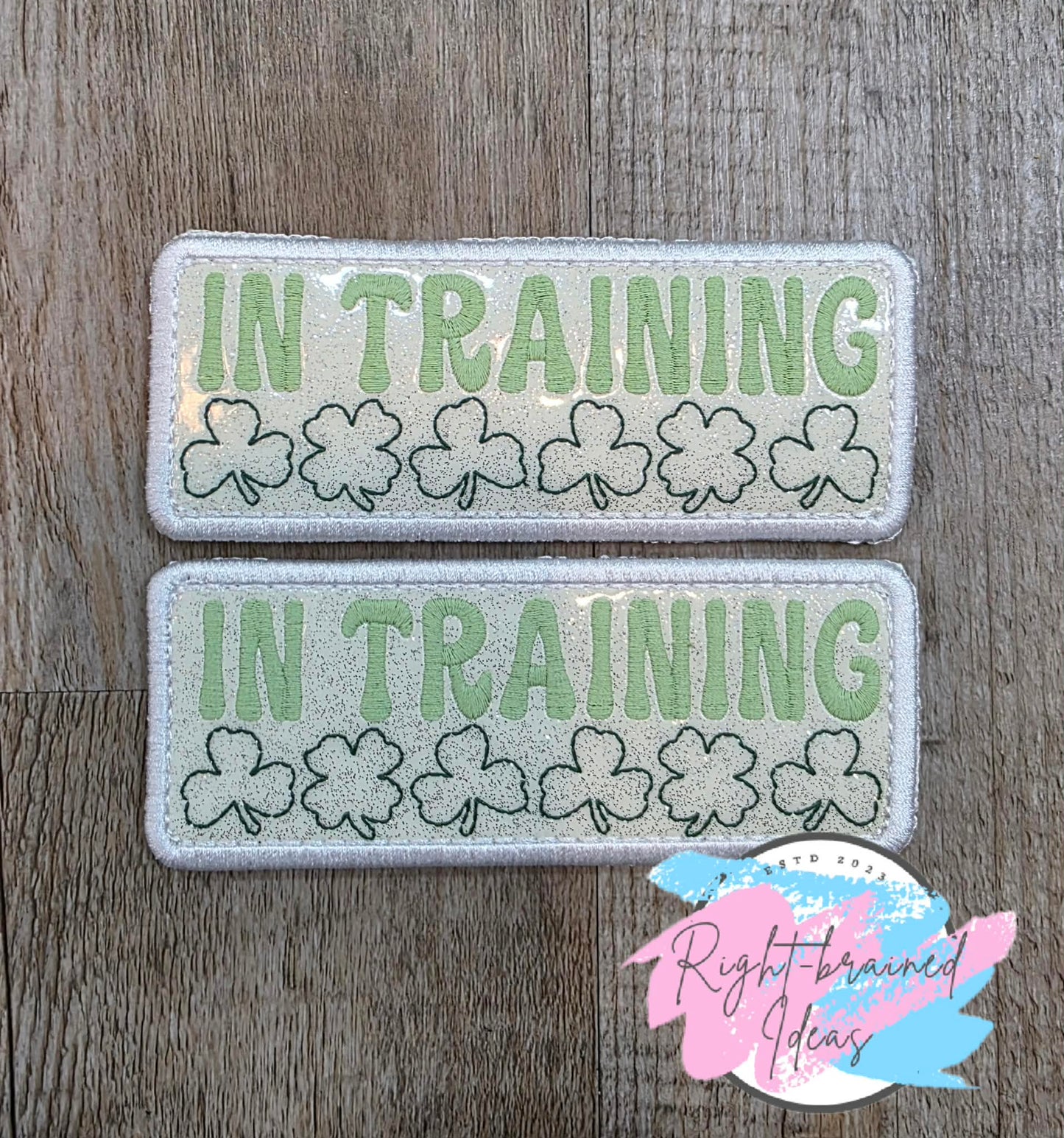 Fun Size Shamrock Inspired Flat Matt Mint, Flat Matt Forest Green And White On Sparkle White Vinyl Three-piece Patch Set