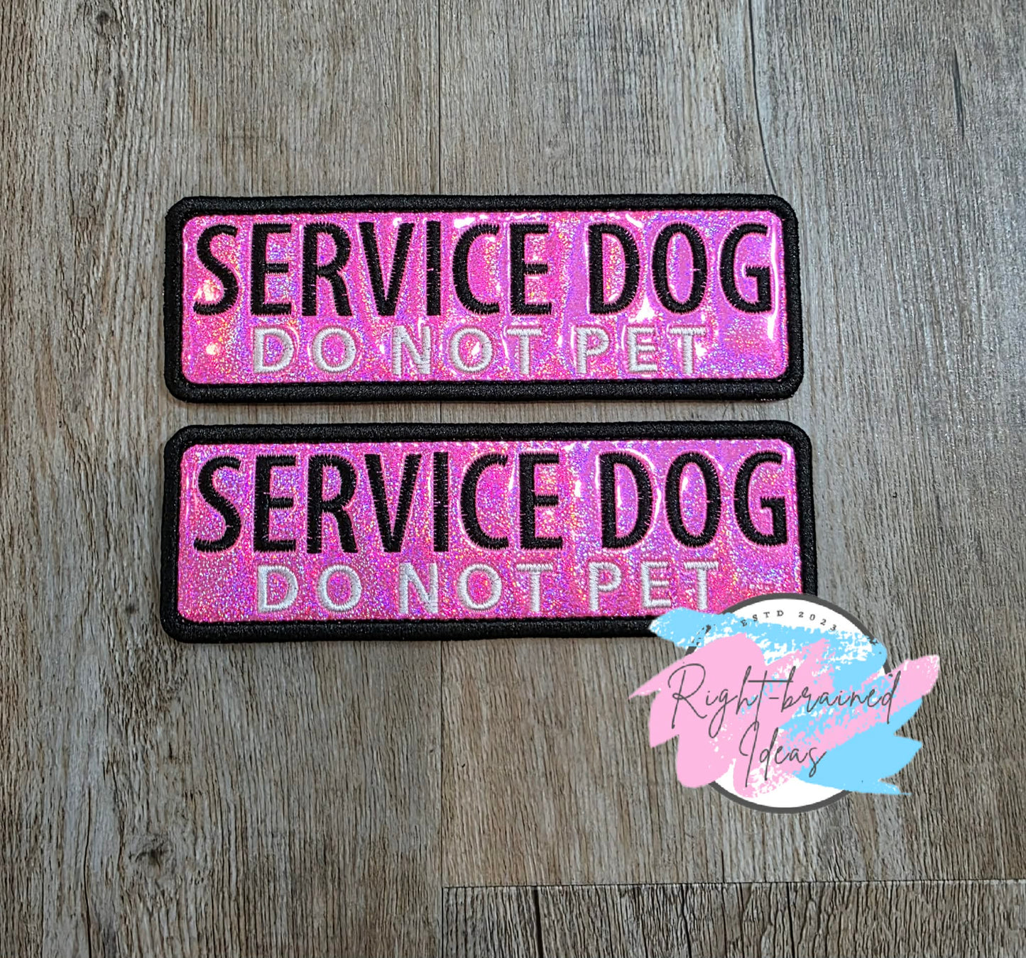 Service Dog Do Not Pet Black And White On Sparkle Pink Holographic Vinyl Four-piece Patch Set