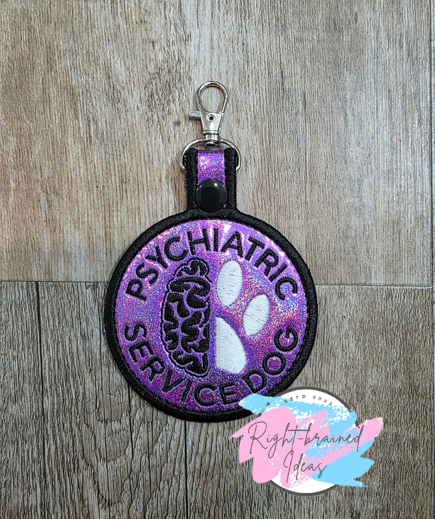 Psychiatric Black And White On Sparkle Purple Holographic Vinyl Patch Tab
