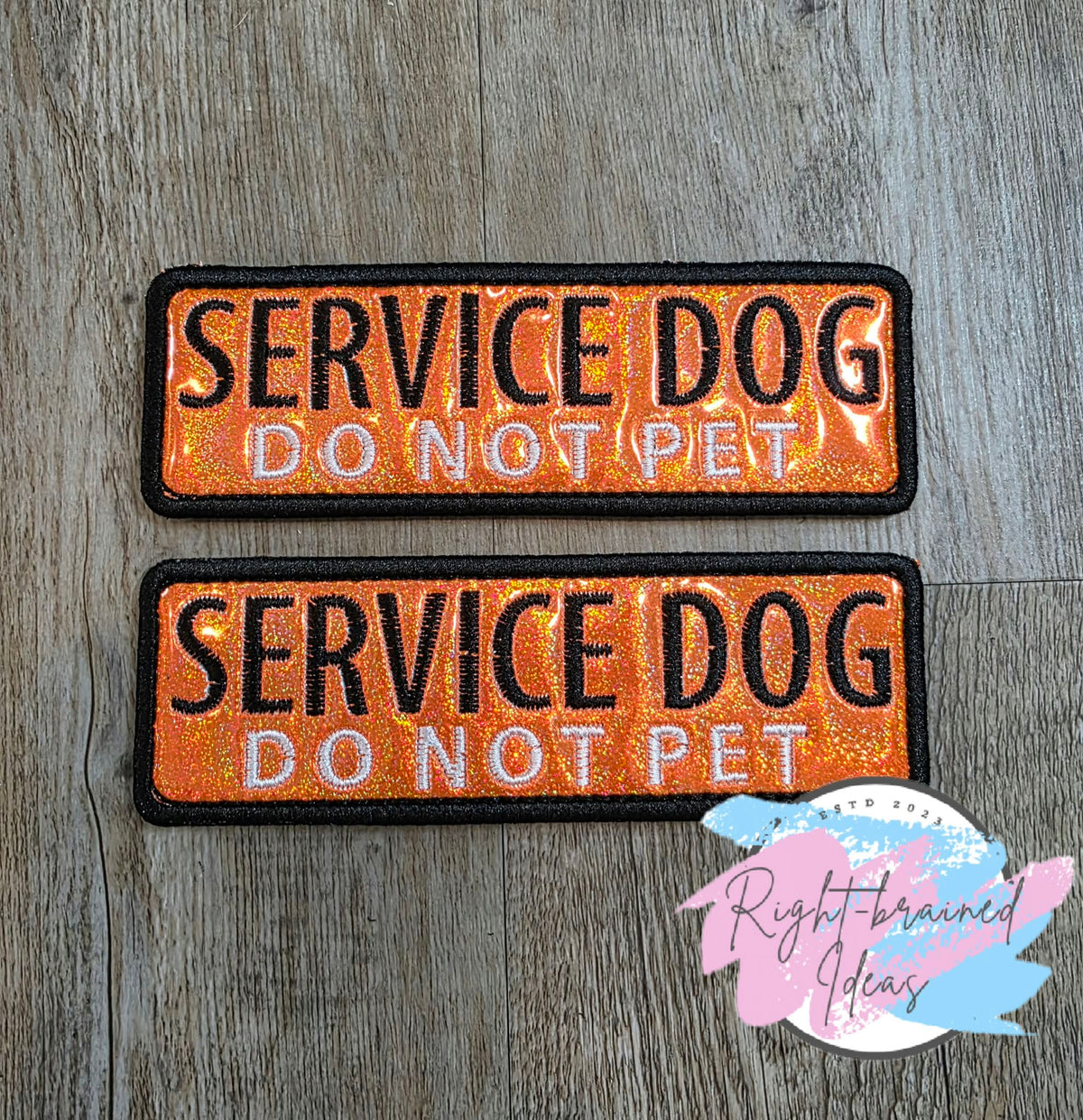 Service Dog Do Not Pet Black And White On Sparkle Orange Holographic Vinyl Four-piece Patch Set