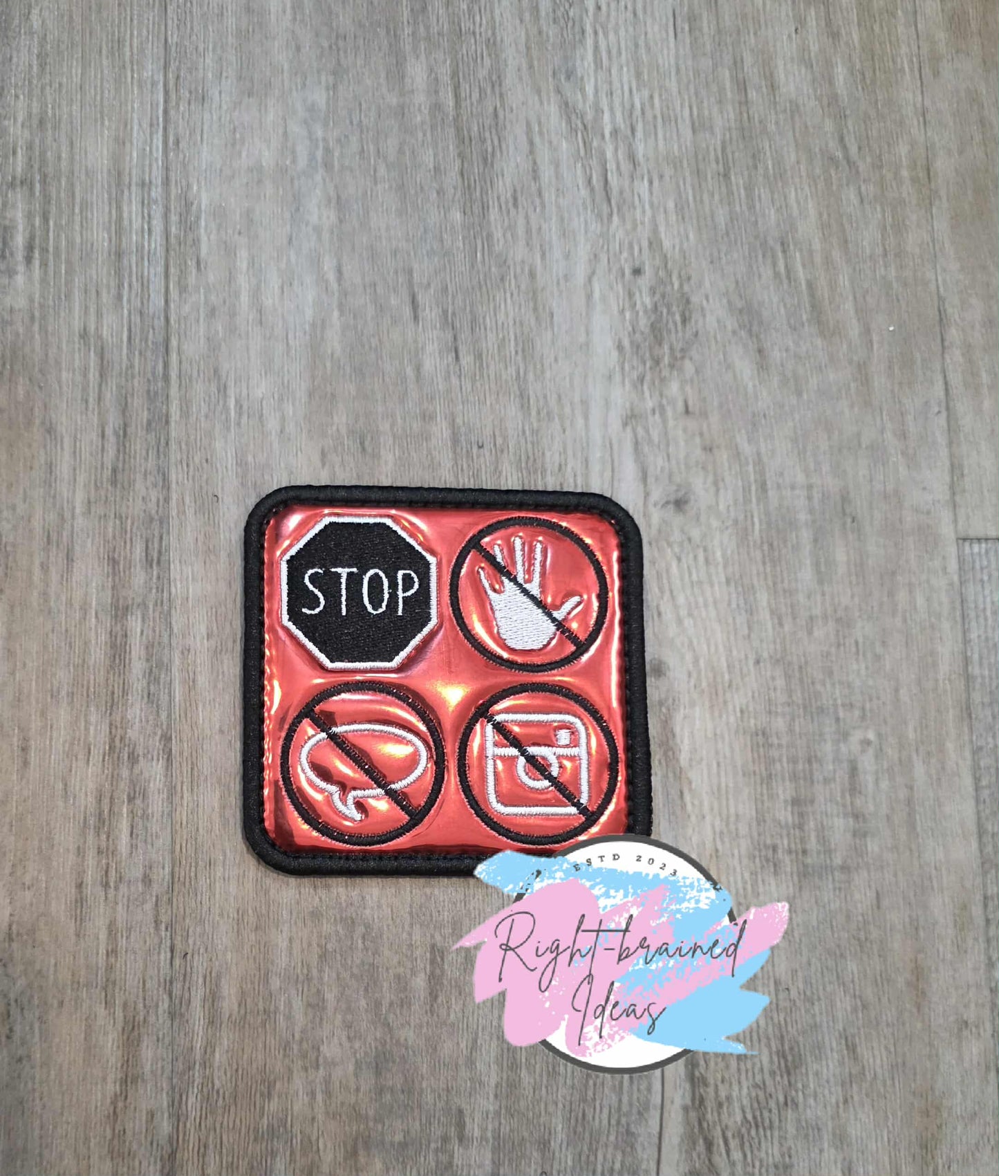 Service Dog In Training Black And White on Metallic Red Vinyl Three-piece Patch Set