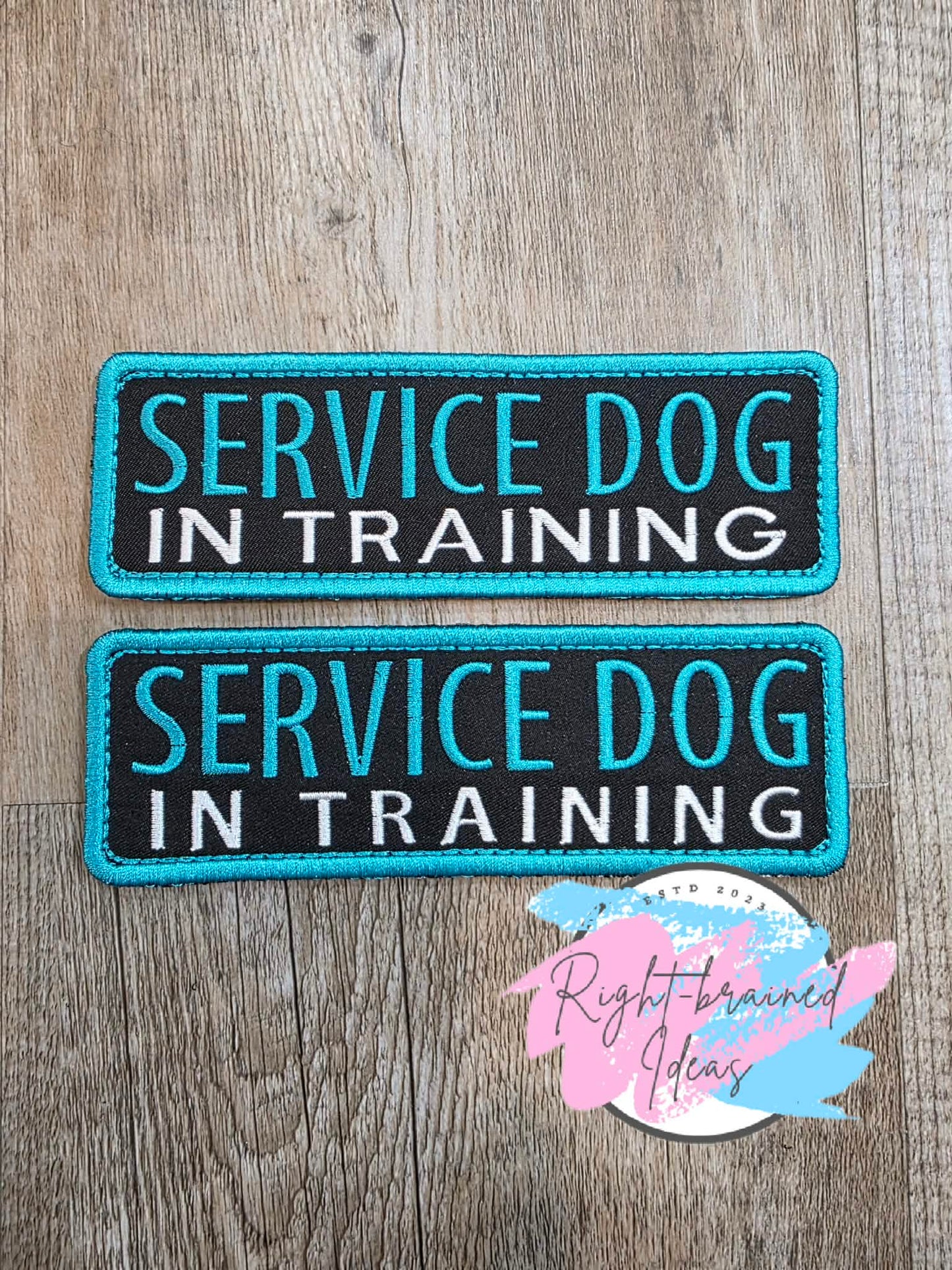 Service Dog In Training Teal And White On Lightweight High Performance Black Twill Three-piece Patch Set