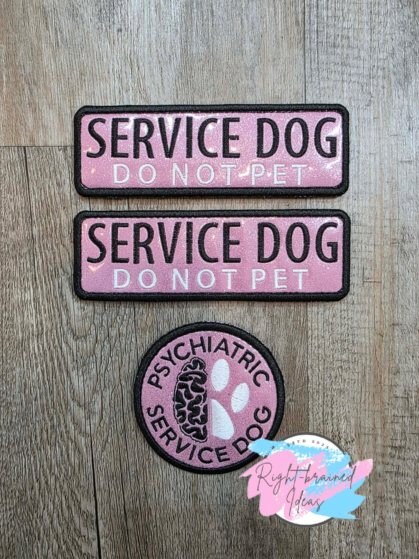 Psychiatric Service Dog Black And White On Sparkle Light Pink Vinyl Three-piece Patch Set
