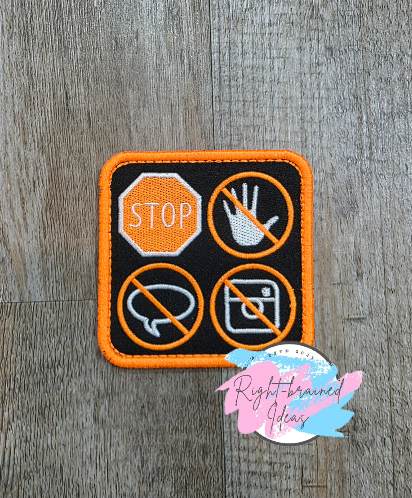 Service Dog Cutie On Duty Neon Orange And White On Lightweight High Performance Black Twill Four-piece Patch Set