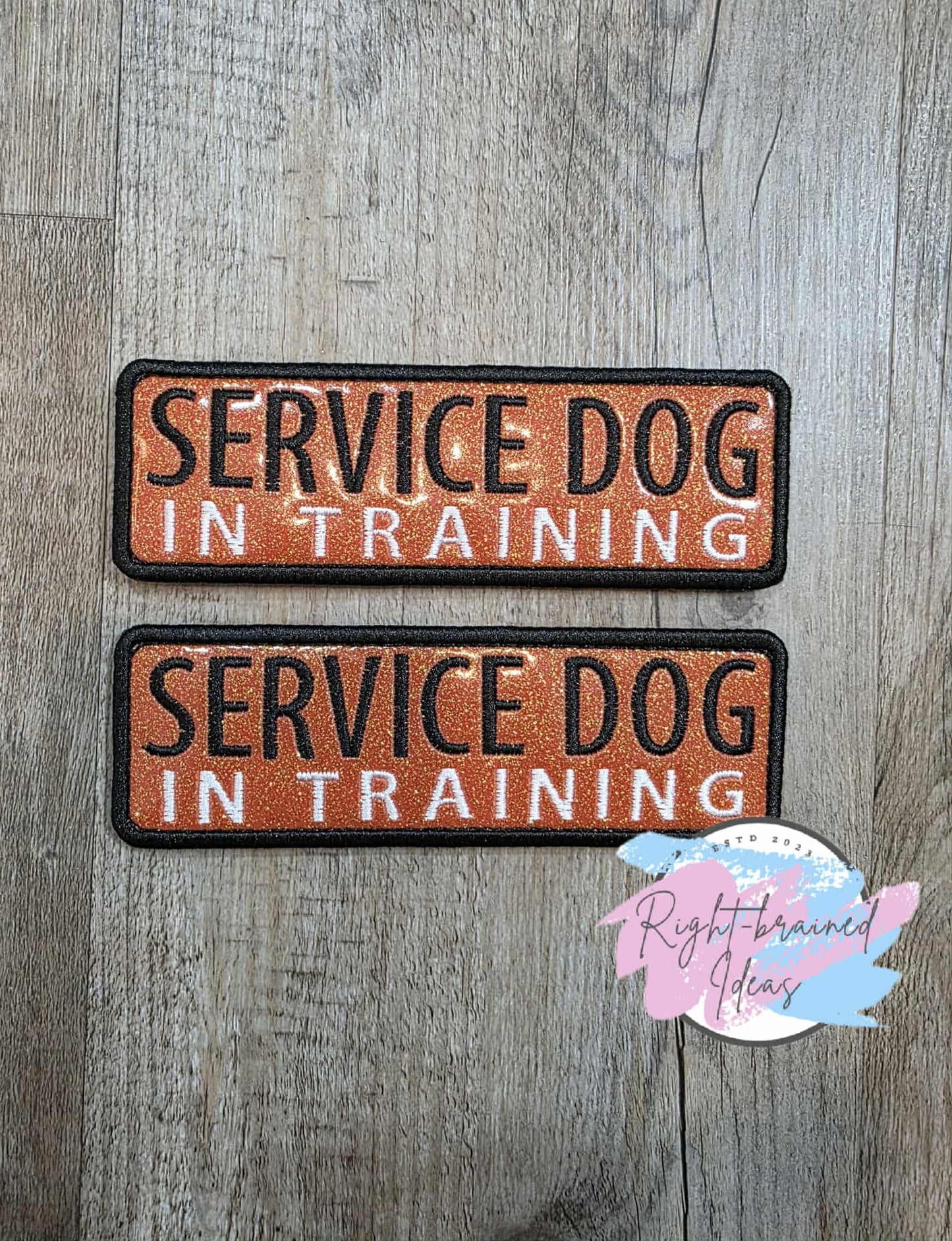 In Training Do Not Pet Black And White On Sparkle Burnt Orange Vinyl Five-piece Patch And Leash Wrap