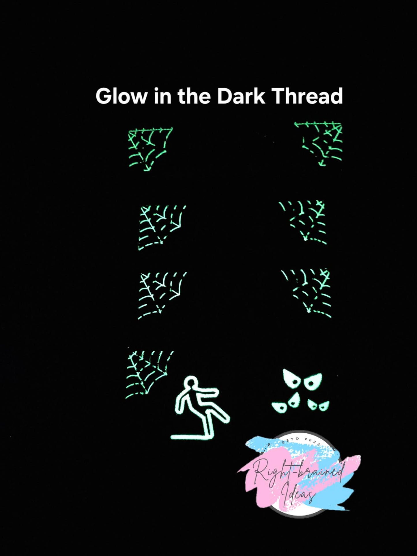 Creepy Crawley Inspired Service Dog Glow-In-The-Dark White And Black On Sparkle Purple Holographic Vinyl Five-piece Patch And Leash Wrap Set