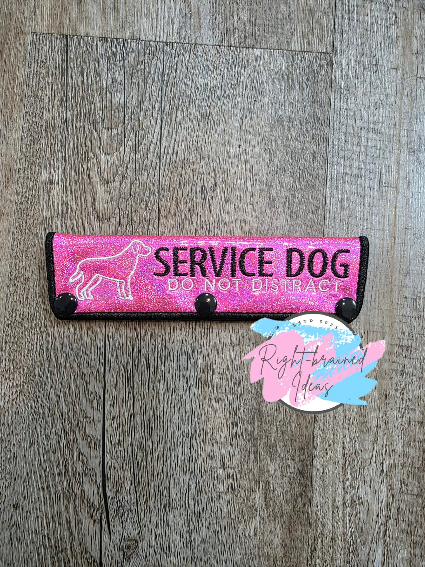 Service Dog Do Not Distract Black And White On Sparkle Pink Holographic Vinyl Five-piece Patch and Leash Wrap Set