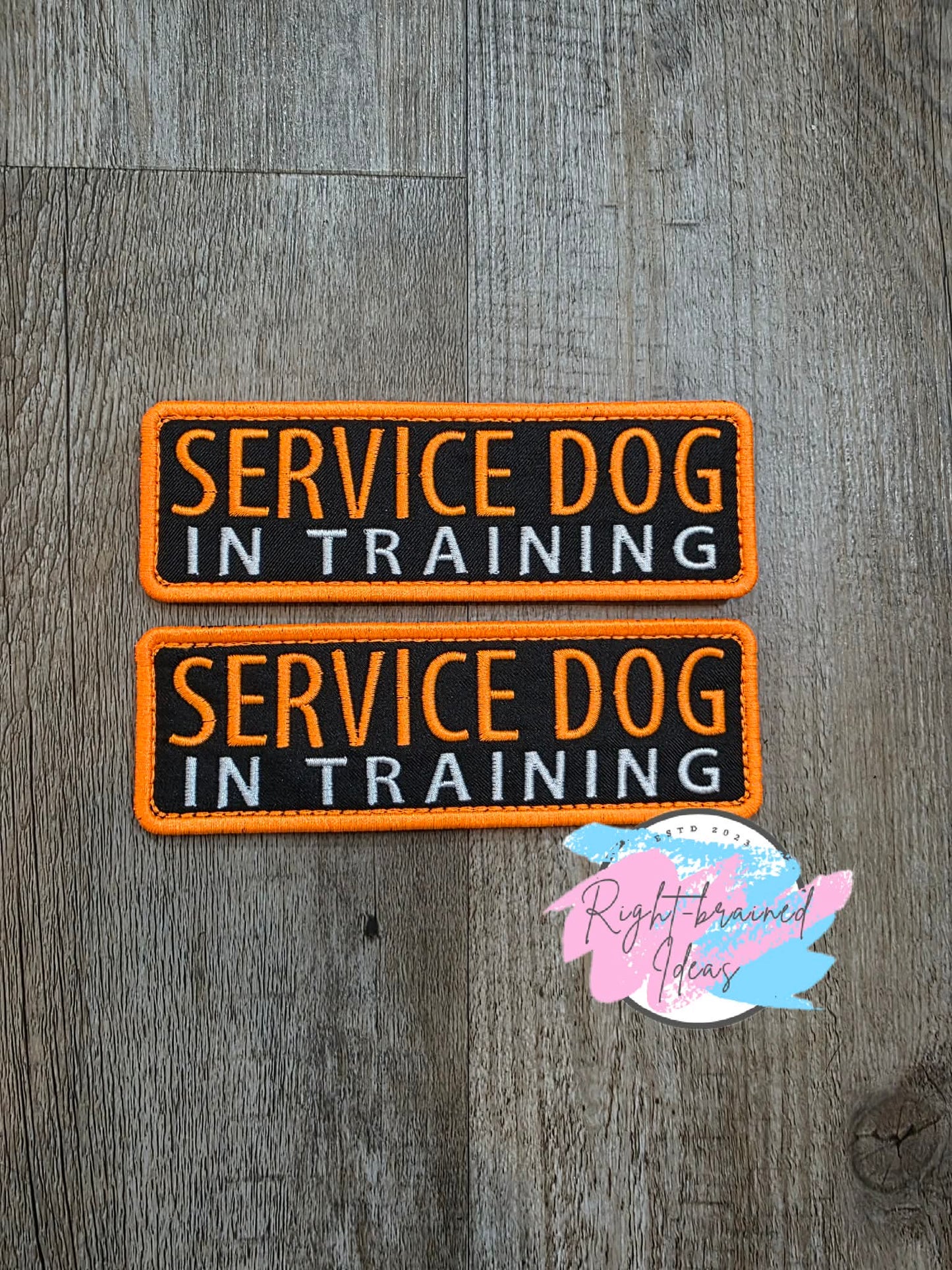 Service Dog In Training Neon Orange And White On Lightweight High Performance Black Twill Four-piece Patch Set