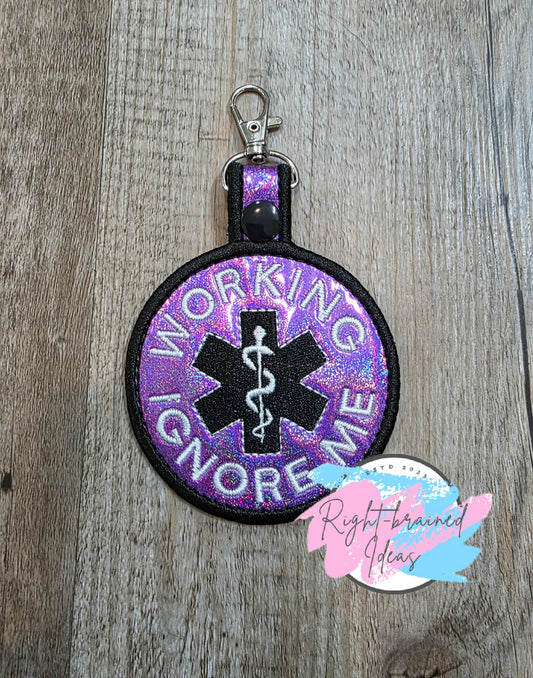 Working Ignore Me Black And White On Sparkle Purple Holographic Vinyl Patch Tab