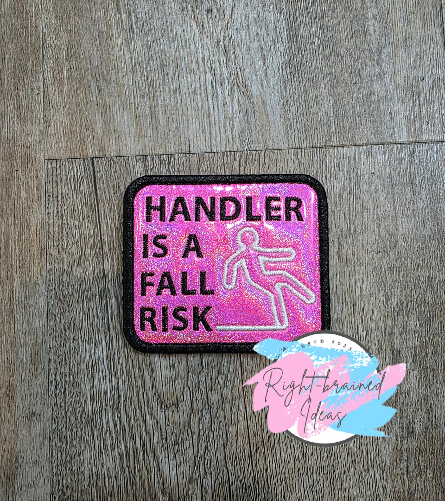 Service Dog Do Not Pet Black And White On Sparkle Pink Holographic Vinyl Five-piece Patch And Double-sided Leash Wrap Set