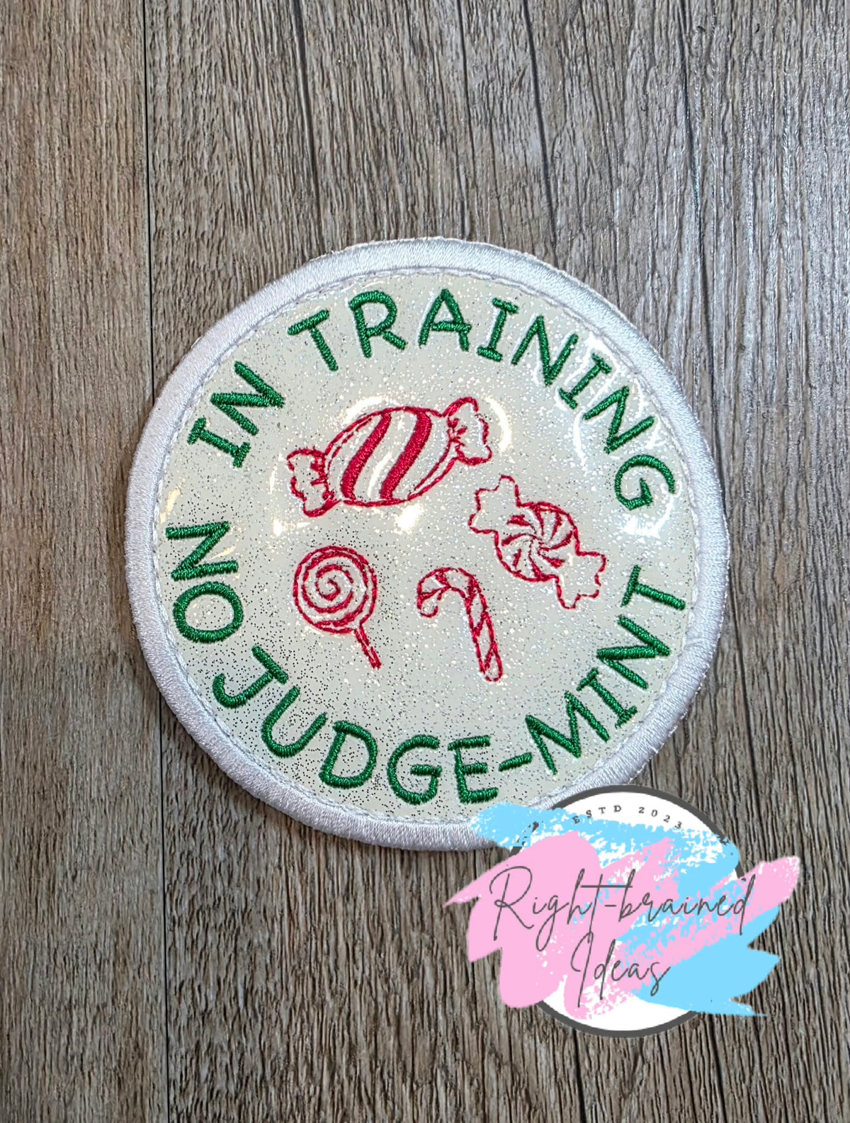 Peppermint Inspired Fun Size In Training Red And Green On Sparkle White Vinyl Three-piece Patch Set