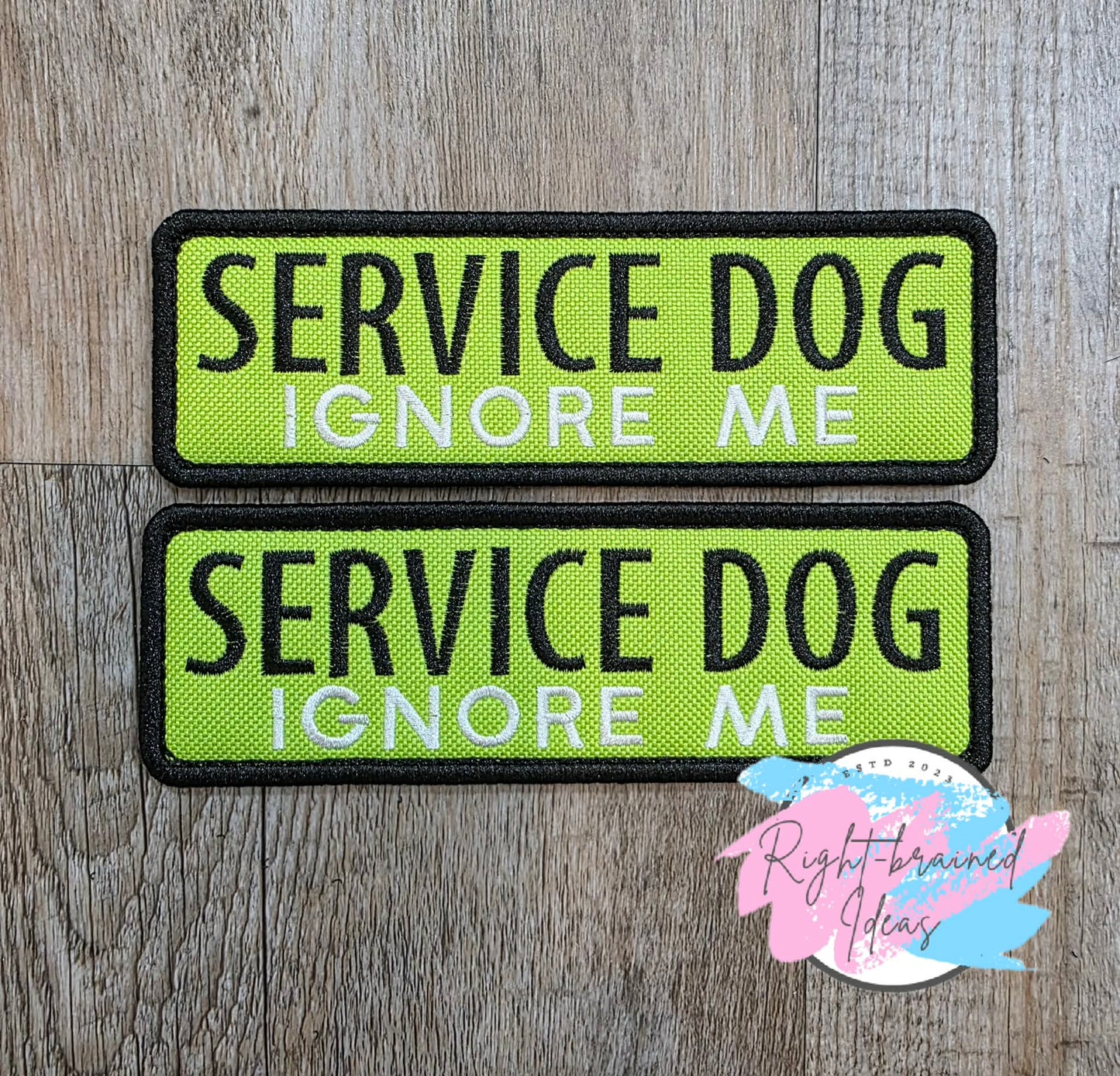 Service Dog Ignore Me Black And White On Lime Green Ottertex Canvas Four-piece Patch and Leash Wrap Set