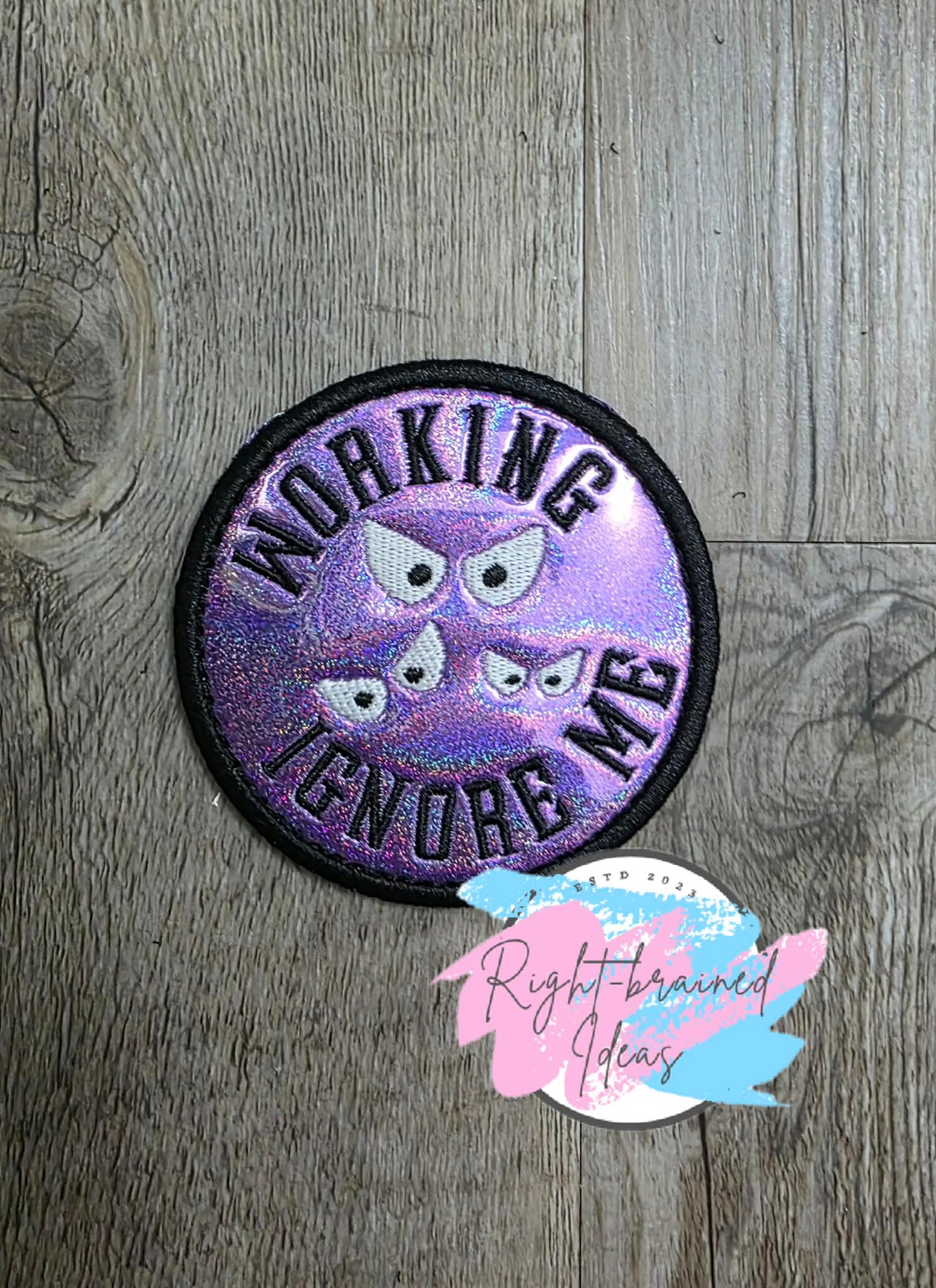 Creepy Crawley Inspired Service Dog Glow-In-The-Dark White And Black On Sparkle Purple Holographic Vinyl Five-piece Patch And Leash Wrap Set