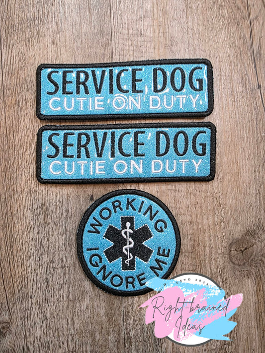 Cutie On Duty Service Duty White And Black On Sparkle Light Blue Vinyl Three-piece Patch Set