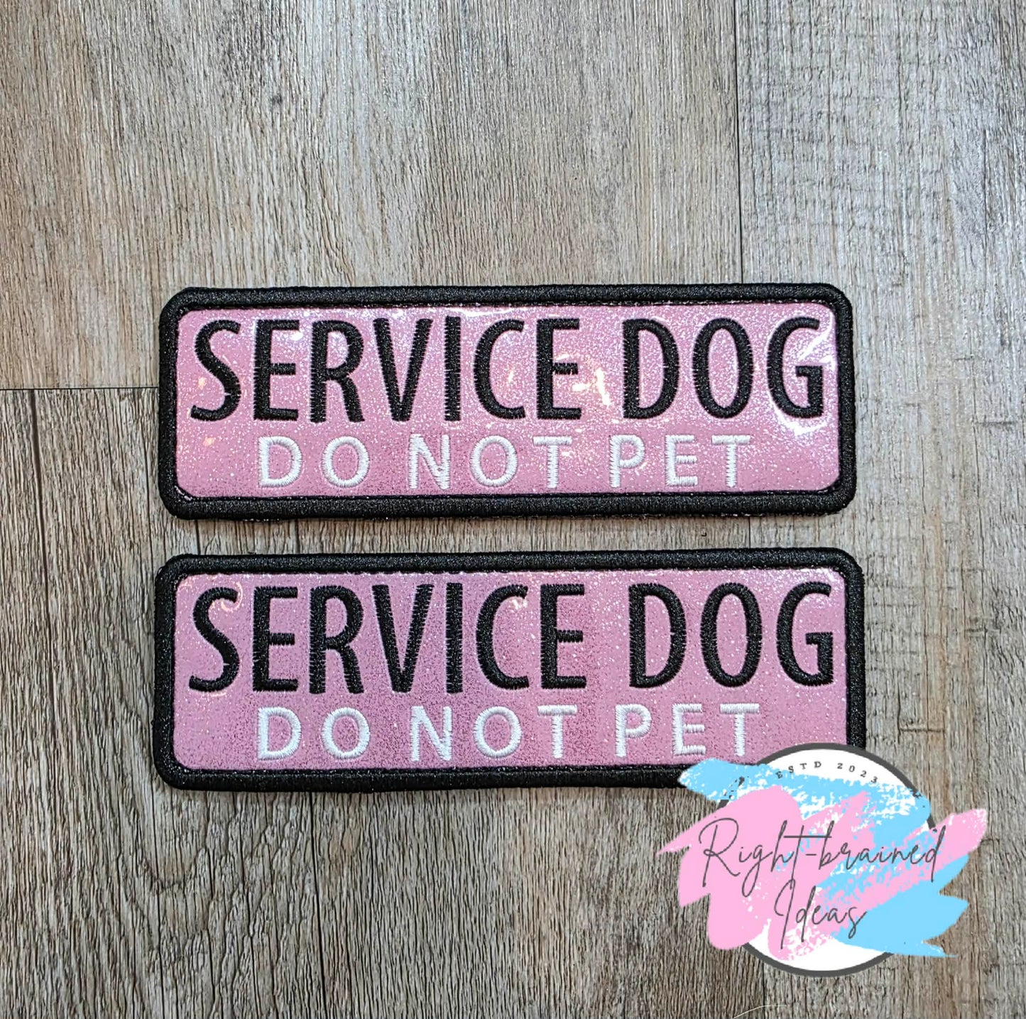 Psychiatric Service Dog Black And White On Sparkle Light Pink Vinyl Three-piece Patch Set