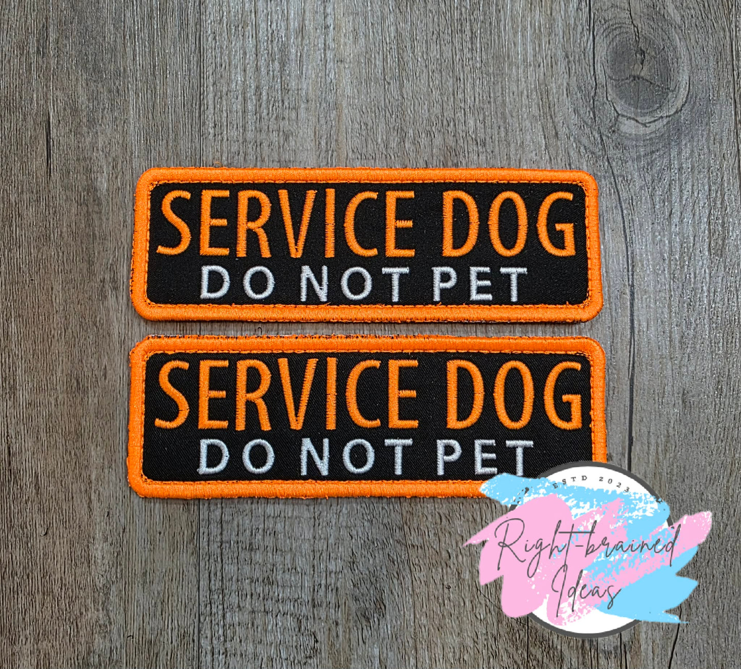 Service Dog Do Not Pet Neon Orange And White On Lightweight High Performance Black Twill Three-piece Patch Set