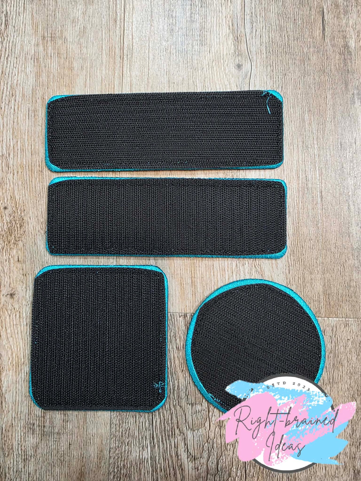 Service Dog Cardiac Alert White And Teal On Lightweight High Performance Black Twill Five-piece Patch and Patch Tab Set