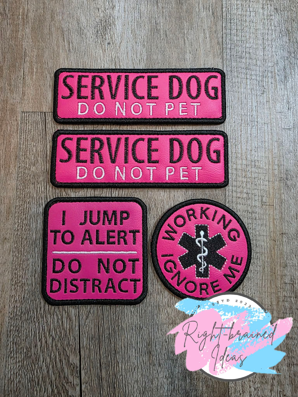Service Dog Do Not Pet Black And White On Hot Pink Denali Vinyl Four-piece Patch Set