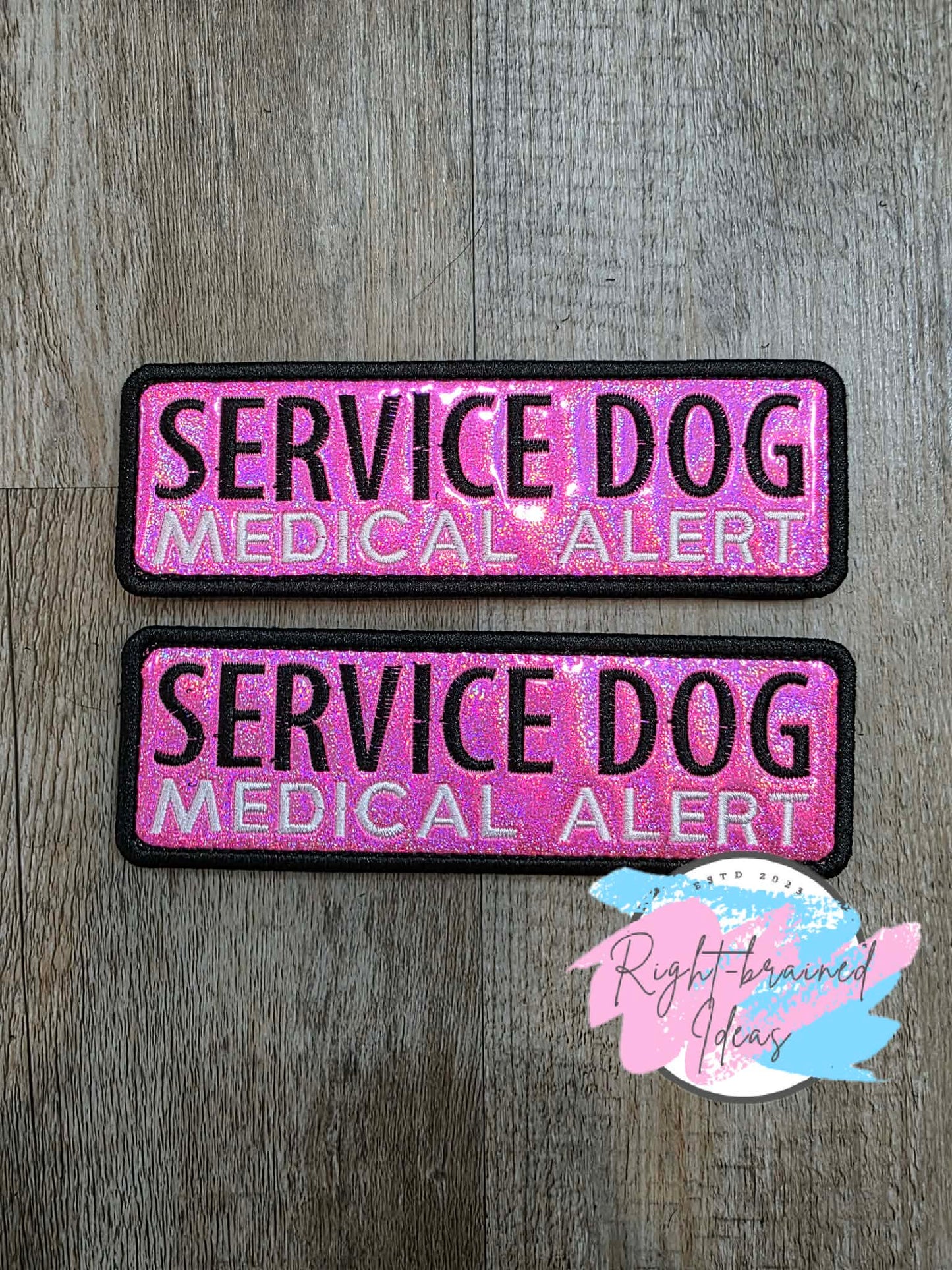 Service Dog Medical Alert Black And White On Sparkle Pink Holographic Vinyl Four-piece Patch Set
