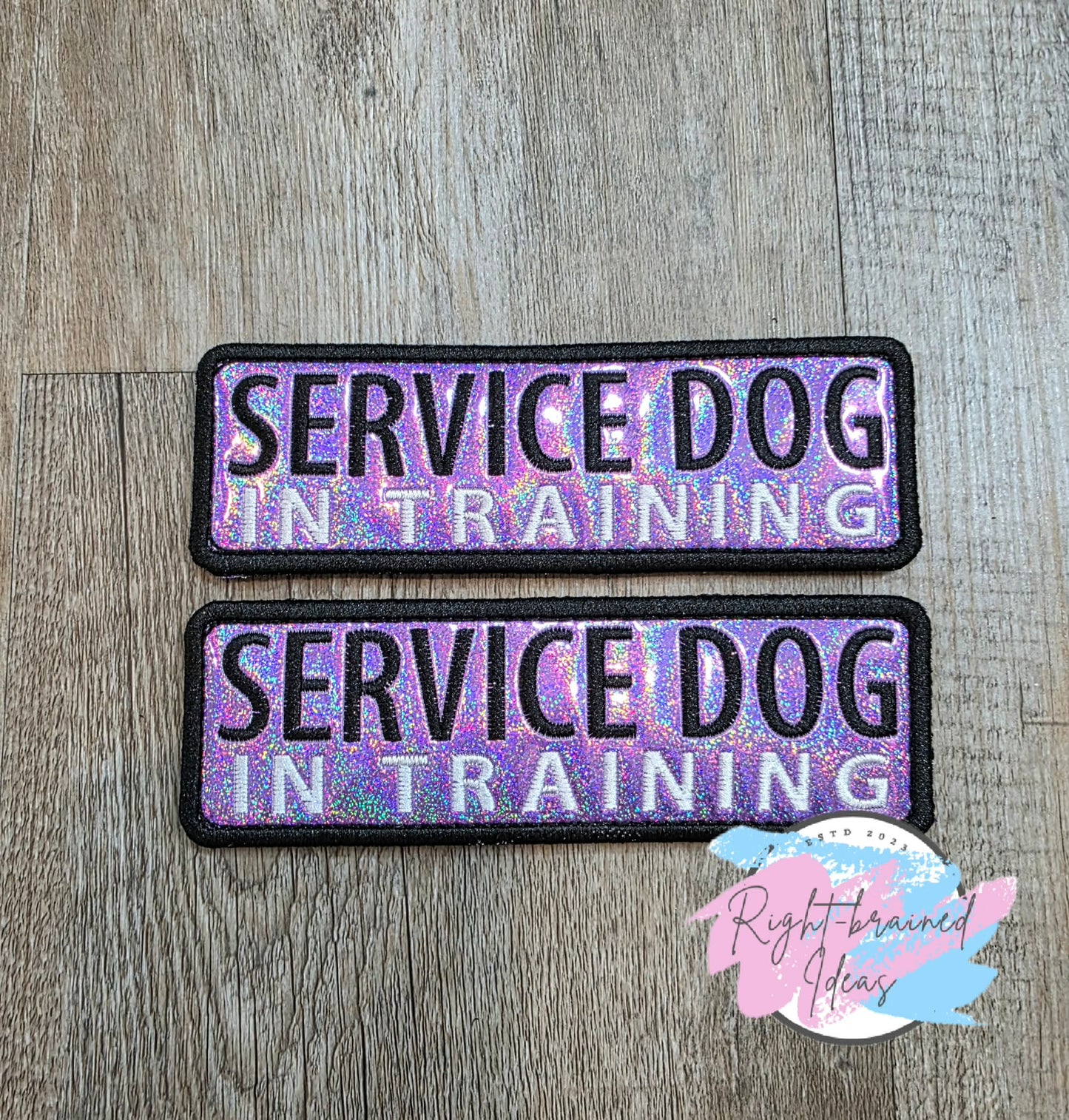 Service Dog In Training Black And White On Sparkle Purple Holographic Vinyl Four-piece Patch Set