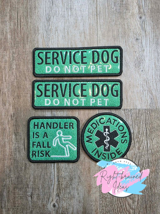 Service Dog Do Not Pet White And Black On Sparkle Moss Green Four-piece Patch Set