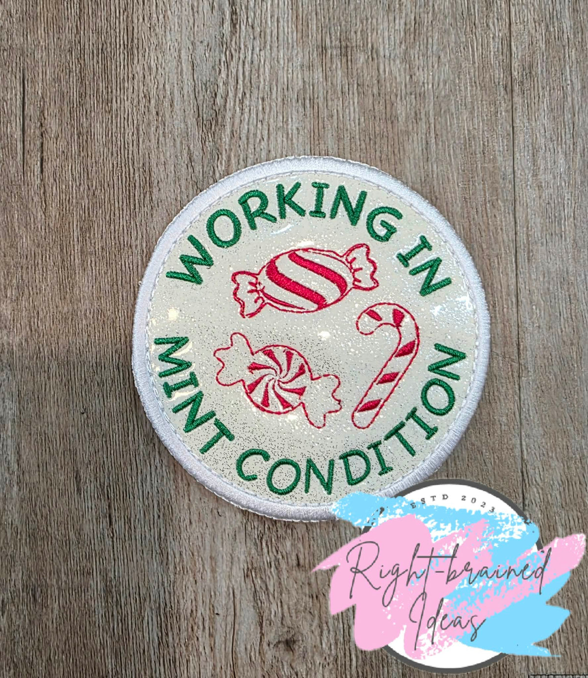 Peppermint Inspired Oversize Working Dog Red And Green On Sparkle White Vinyl Four-piece Patch Set