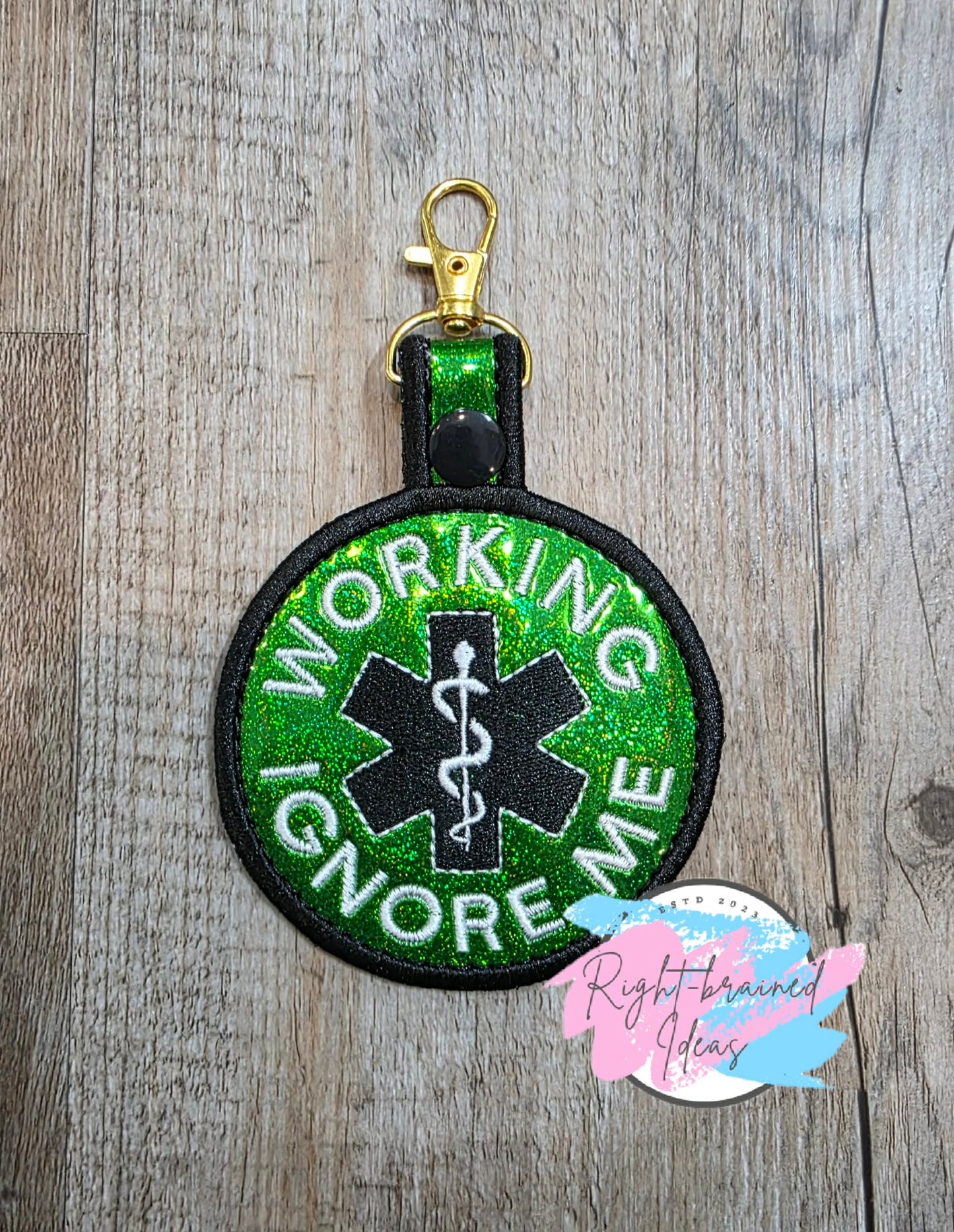 Working Ignore Me Black And White On Sparkle Green Holographic Vinyl Patch Tab