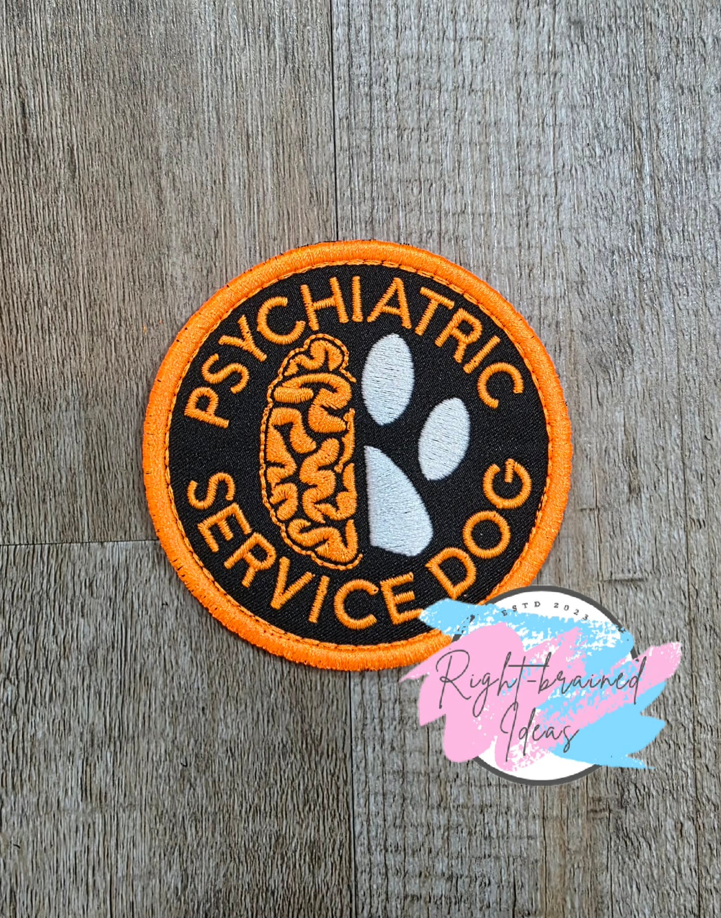 Service Dog Cutie On Duty Neon Orange And White On Lightweight High Performance Black Twill Four-piece Patch Set