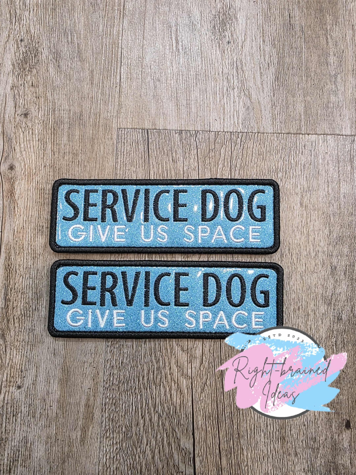 Service Dog Give Us Space Black And White On Sparkle Sky Blue Vinyl Five-piece Patch And Patch Tab Set