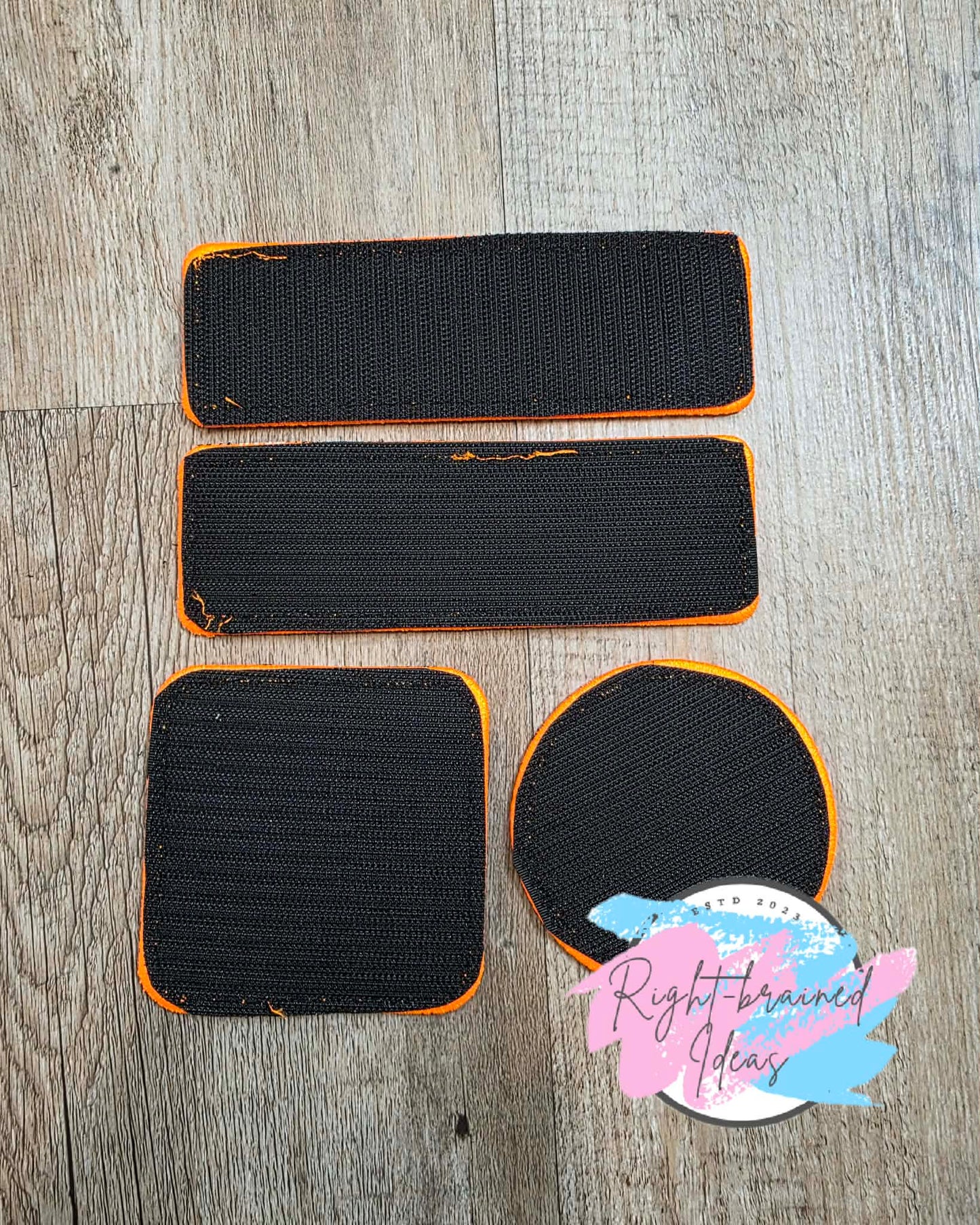 Service Dog Medical Alert Neon Orange And White On Lightweight High Performance Black Twill Five-piece Patch And Double-sided Leash Wrap Set