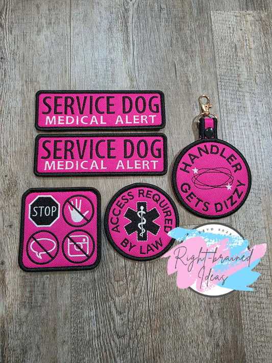 Service Dog Medical Alert White And Black On Fuchsia Ottertex Canvas Five-piece Patch And Patch Tab Set