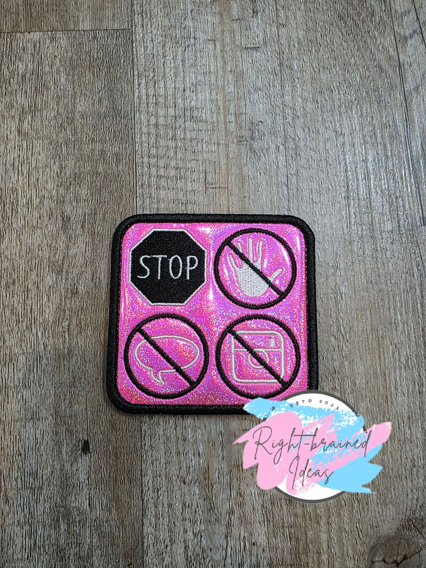 Service Dog In Training Black And White On Sparkle Pink Holographic Vinyl Four-piece Patch Set