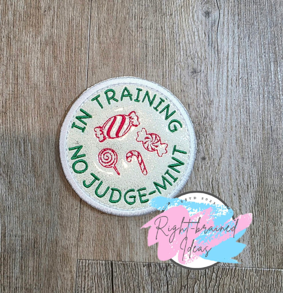 Peppermint Inspired Oversized In Training Red And Green On Sparkle White Vinyl Five-piece Patch And Leash Wrap Set